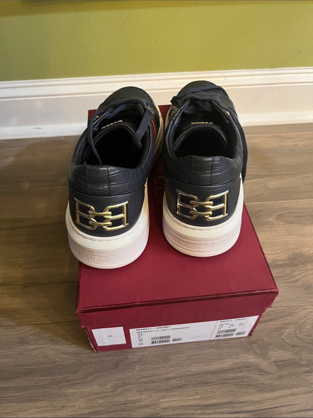 Bally Navy Leather Low-Top Sneakers with Gold Heel Plaque